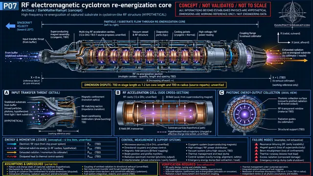 User-supplied engineering concept blueprint: RF electromagnetic cyclotron conversion core