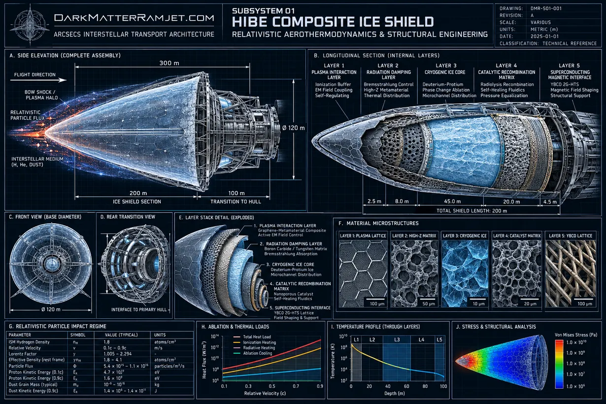 User-supplied engineering concept blueprint: HIBE shield — layer and impact atlas